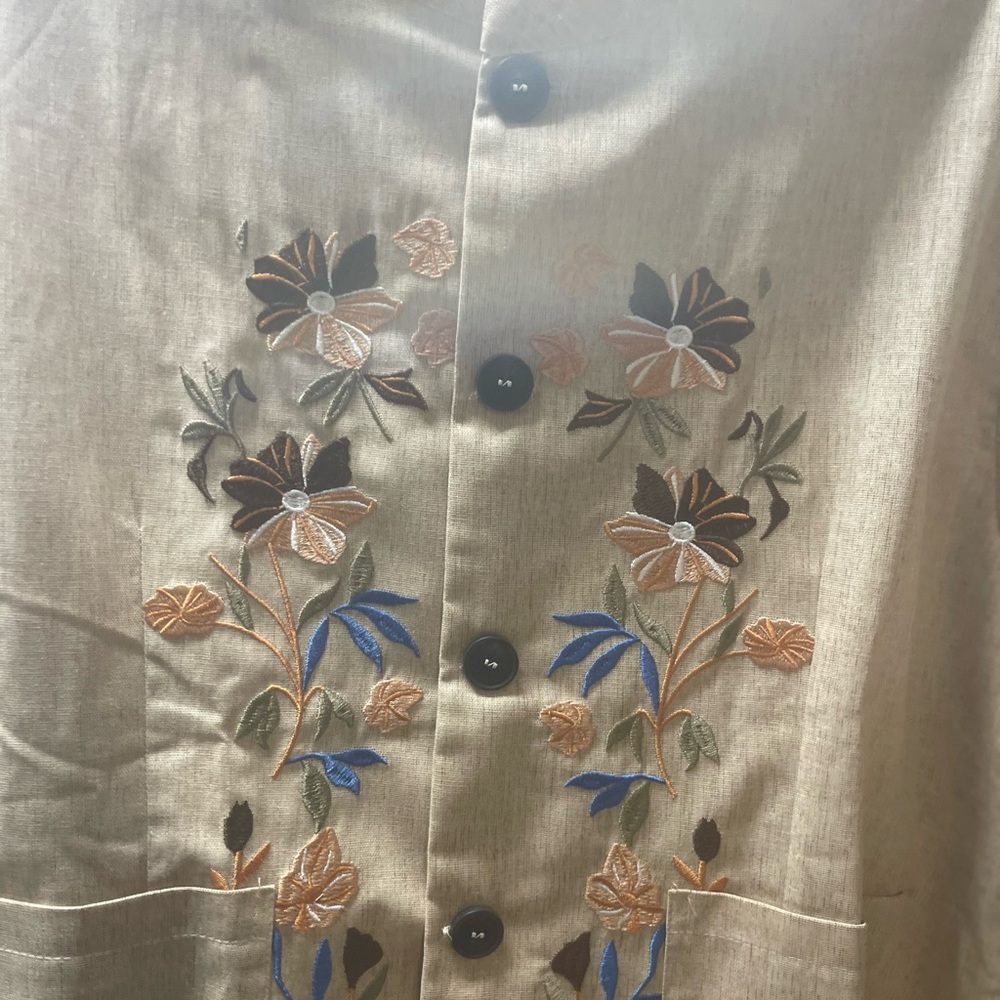 Floral Embroidered Cotton Linen Shirt Jacket - XL NWT - Picture 2 of 6